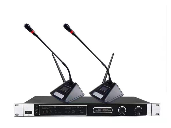 U段固定频点 一拖二无线话筒 （50米空旷使用距离） （桌面式麦克风）